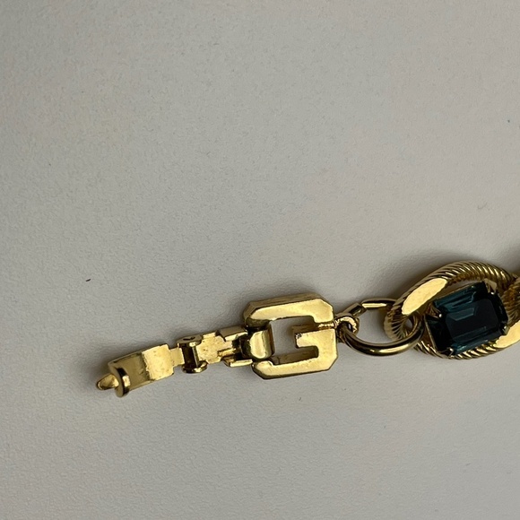 Givenchy Vintage Gold-Plated Bracelet w/ Blue-Green Crystals - Pre-owned - Picture 6 of 7